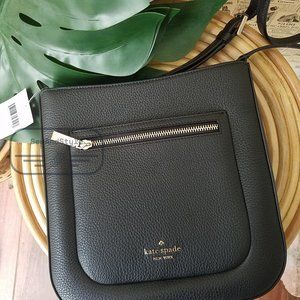 Kate Spade NWT New York Leila Leather Top Zip Crossbody in Black Pebble leather